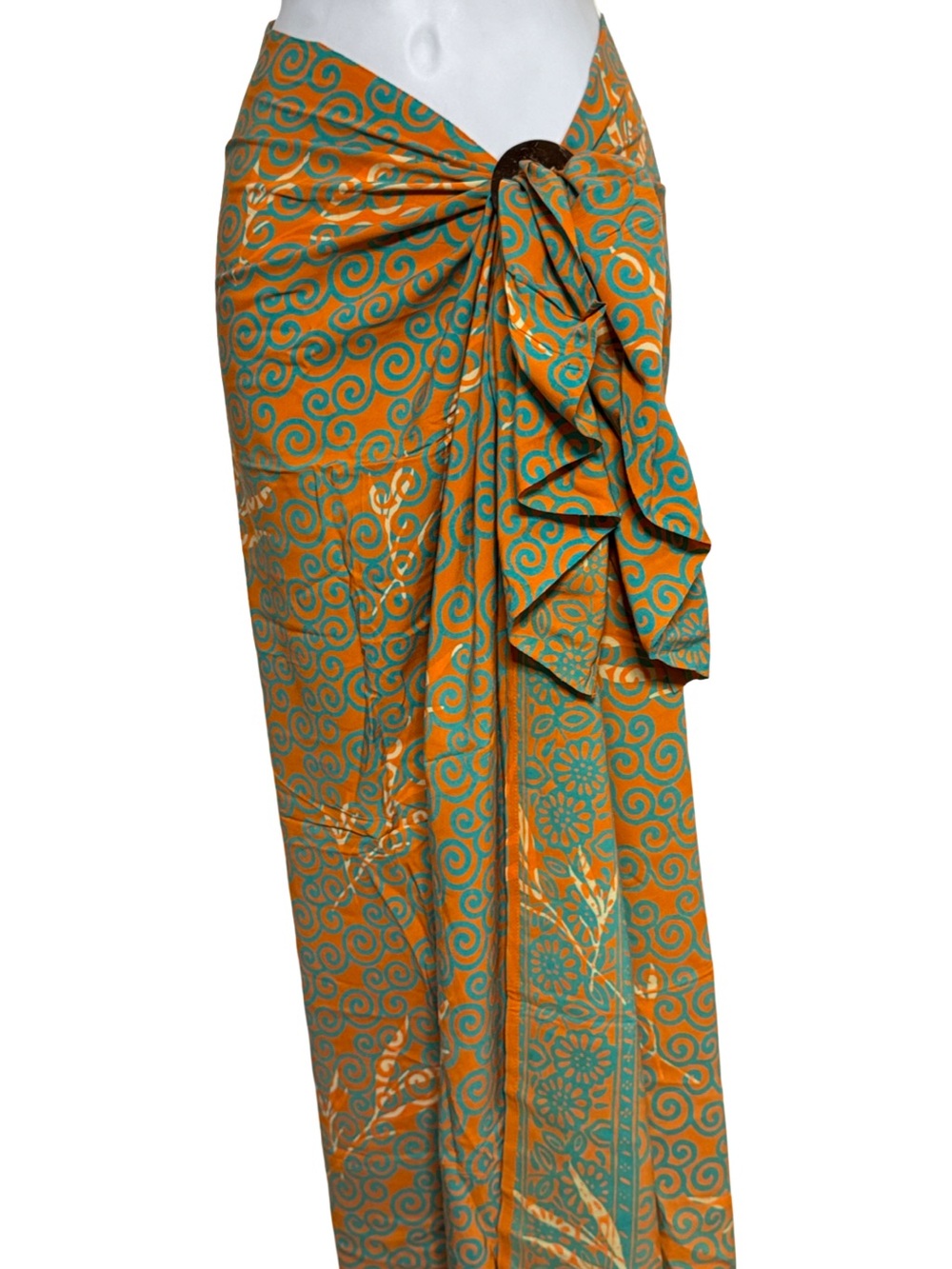 Green and Orange Swirl Bali Sarong - Picture 7 of 10